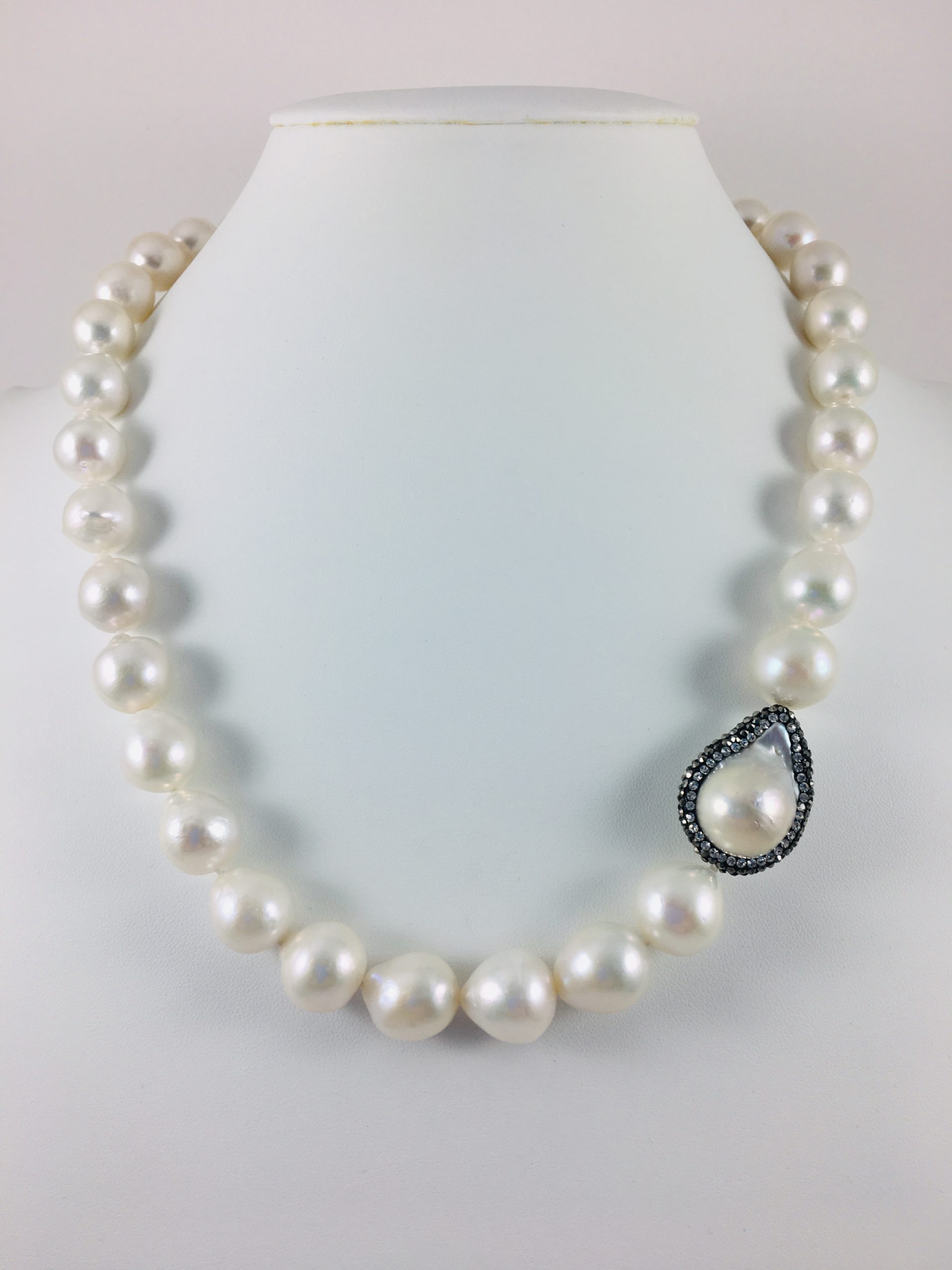 Silver Baroque Pearl Necklace with Zircon Stone