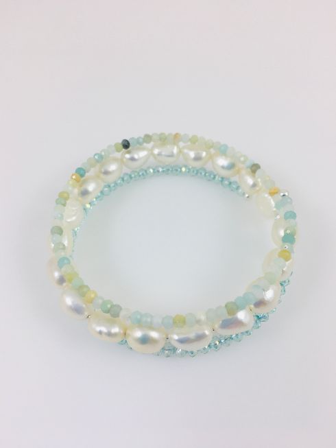 Amazonite Crystal Pearl Coil Bracelet B516z Nantucket Pearl Company