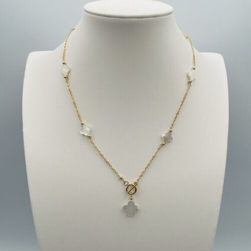 Petite Mother of Pearl Clover and Gold Necklace N2498 (Copy)