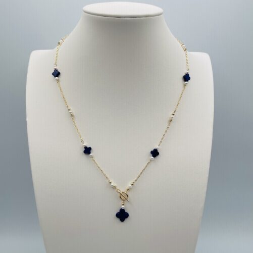 Blue Lapis Clover and Pearl Necklace N2528 (Copy)