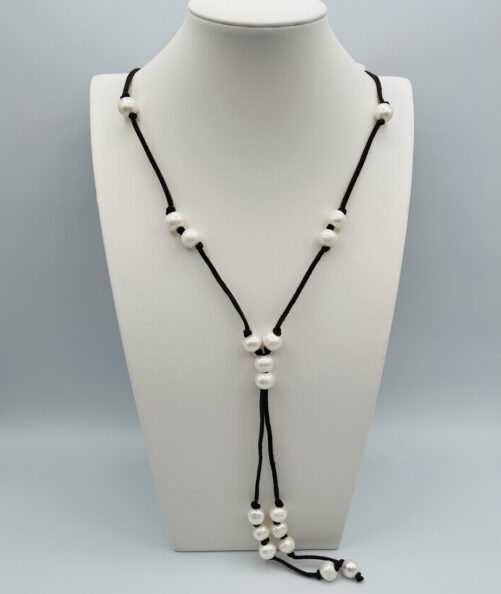 White Pearl and Suede Lariat N2738