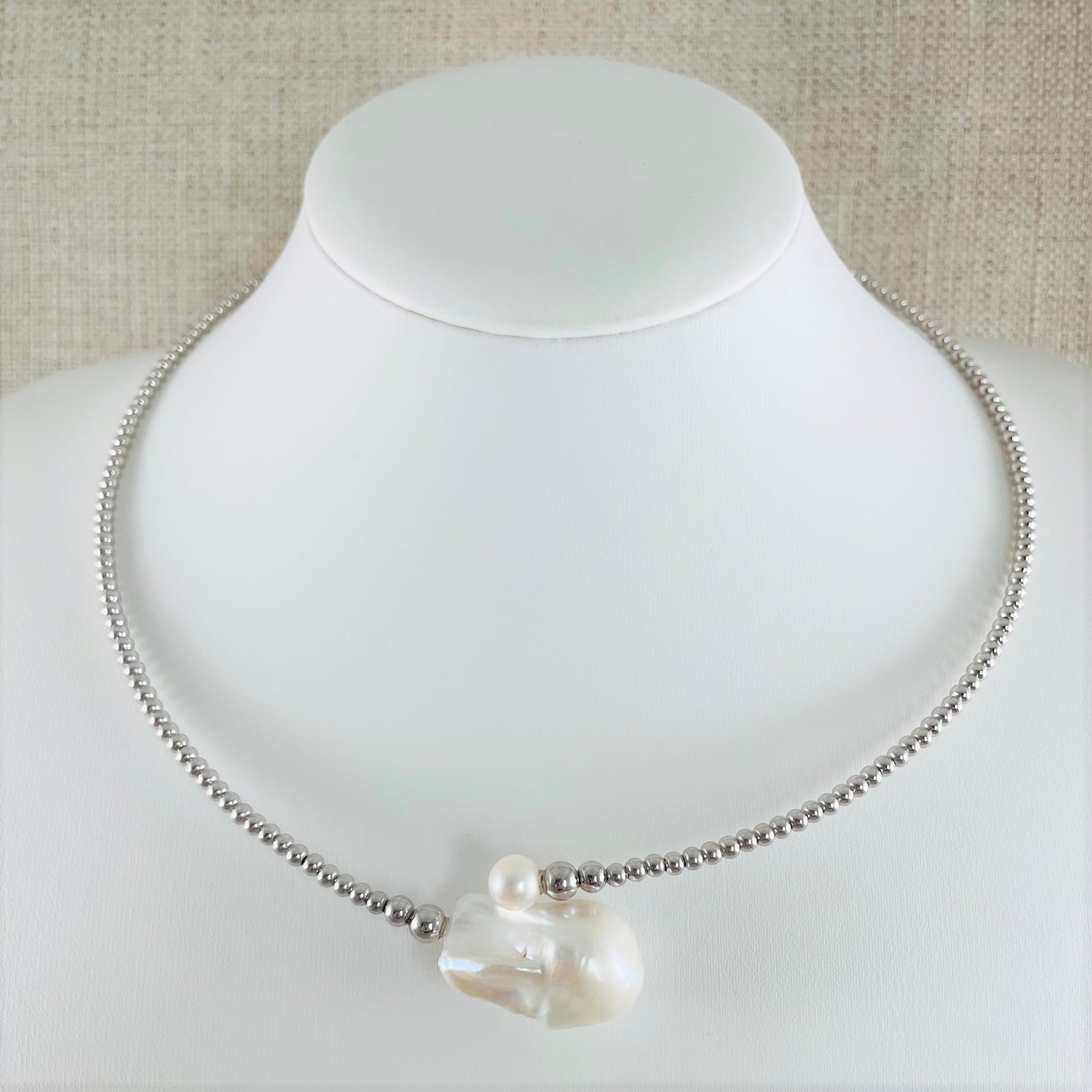 Doubled Rope Necklace of Natural White Baroque Pearls SKU N003