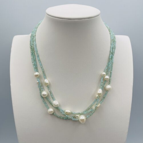 Triple Strand Pearl and Crystal Necklace N2729