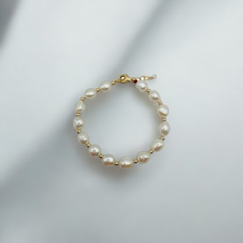 White Pebble Pearl Bracelet with Gold Accent B146