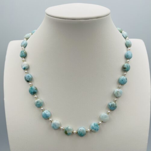 Larimar Coin and Petite Pearl Necklace N2726