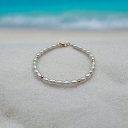 Rice Pearl and Gold Accent Bracelet B506