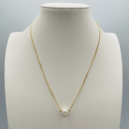 Single Floating White Pearl on Gold Chain N2731