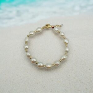 White Pebble Pearl Bracelet with Gold Accent B146