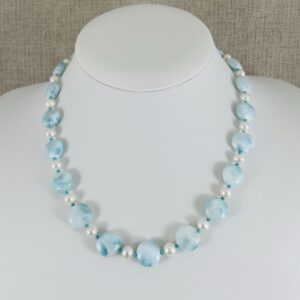 N2375- Larimar, pearl and turquoise necklace