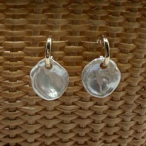 Unique White Keshi Pearl and Gold Hoop Earrings ED1296